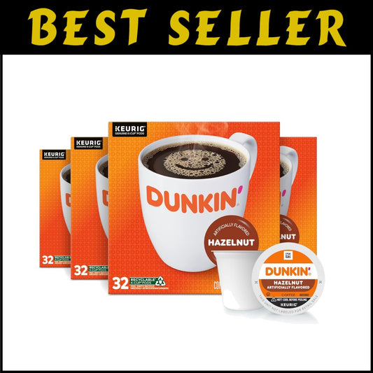 Dunkin Hazelnut Flavor K-Cup Pods, 128 Count for Effortless Coffee Indulgence