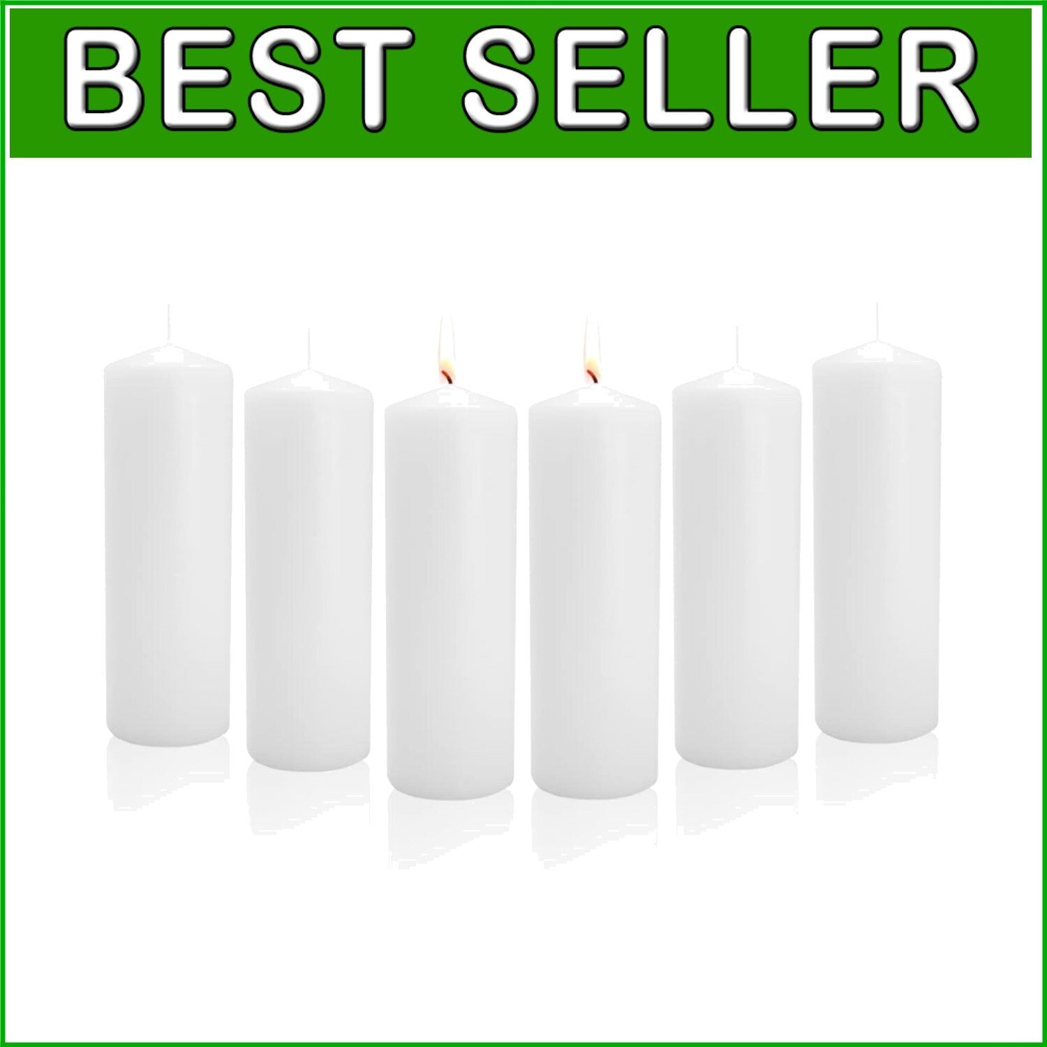 Classic 9" Unscented Pillar Candles - 100 Hours Ambient Light - Set of 6