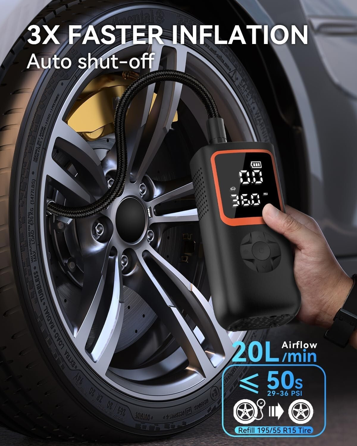 Multi-functional Tire Pump - Cordless Air Compressor with Emergency USB Ports