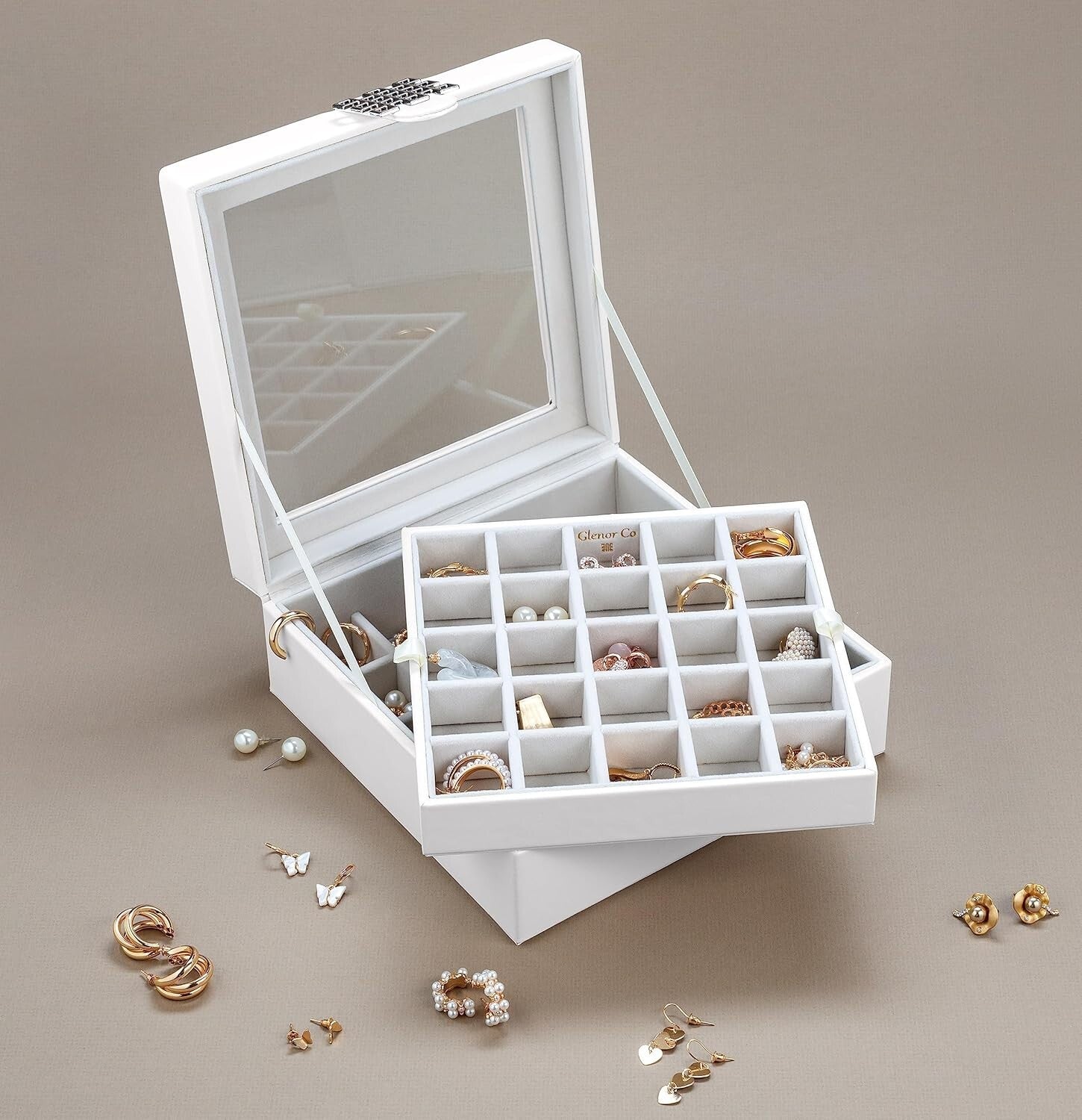 Elegant Earring Holder - 2 Layer Jewelry Box with 50 Compartments & Gift Box