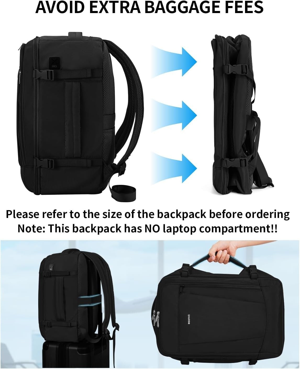 Functional Travel Backpack with Luggage Sleeve & Expandable Water Bottle Pocket