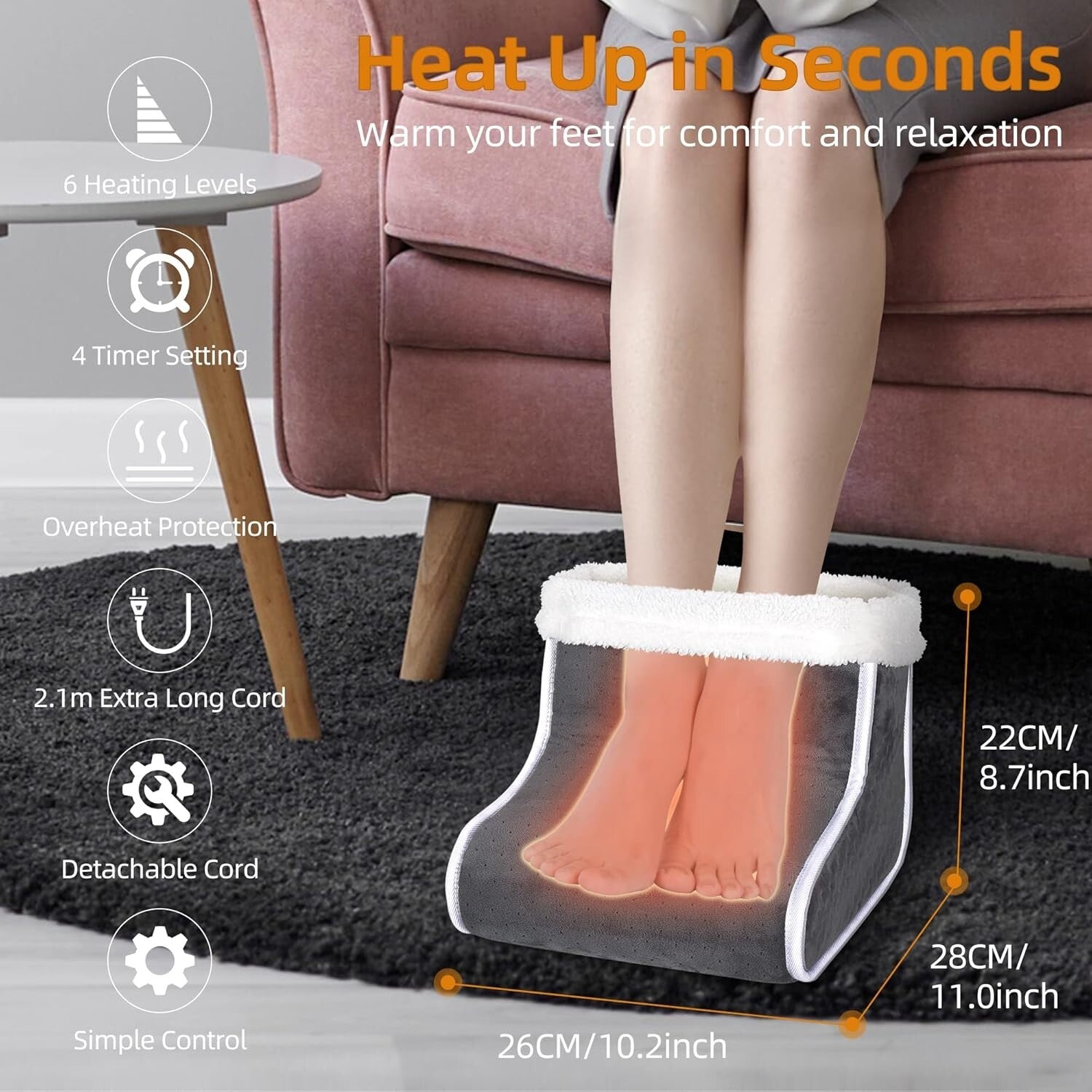 Electric Heated Foot Warmer with 6 Settings, Fast Heating for Ultimate Comfort