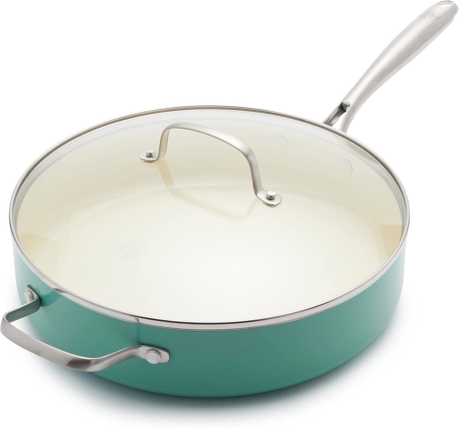 Elegant Turquoise 5QT Ceramic Nonstick Saute Pan with Stainless Steel Handle