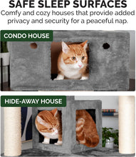 Load image into Gallery viewer, Interactive 69.3" Tall Cat Playground Tower with Toys &amp; Condos in Silver Gray