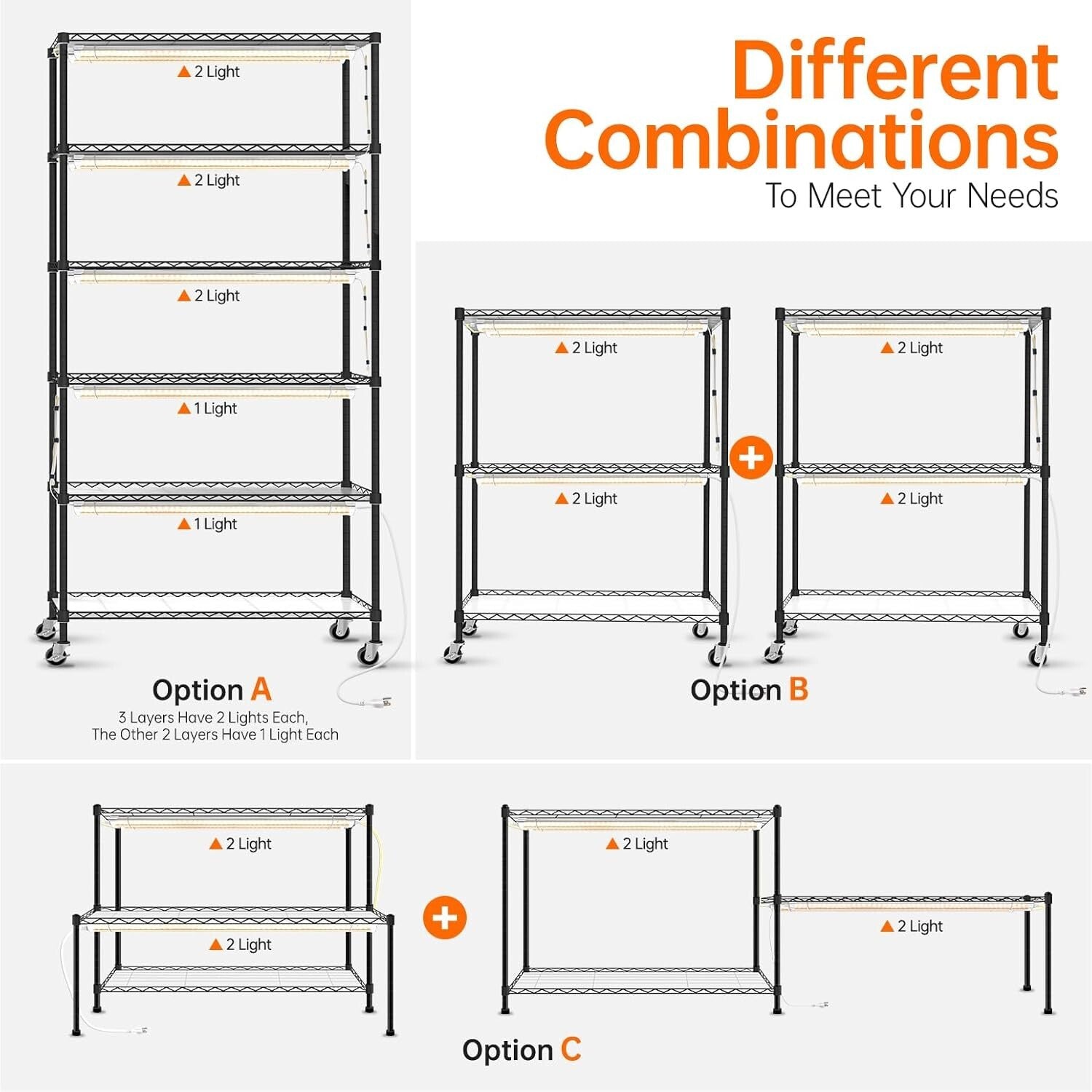 DIY Grow Shelf with 8 Full Spectrum Lights & Mobile Design for Indoor Plants