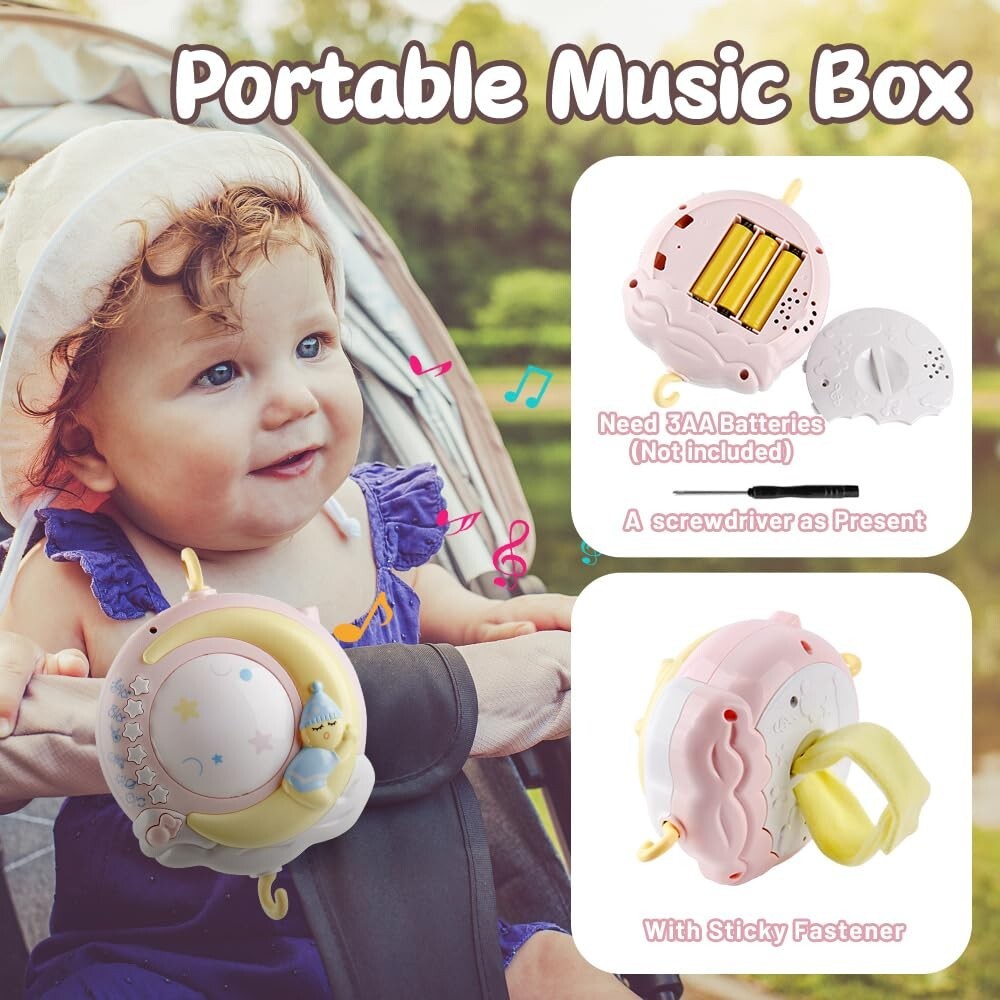 Delightful Crib Mobile with Light Up Projector & Rotating Rattles for Newborns