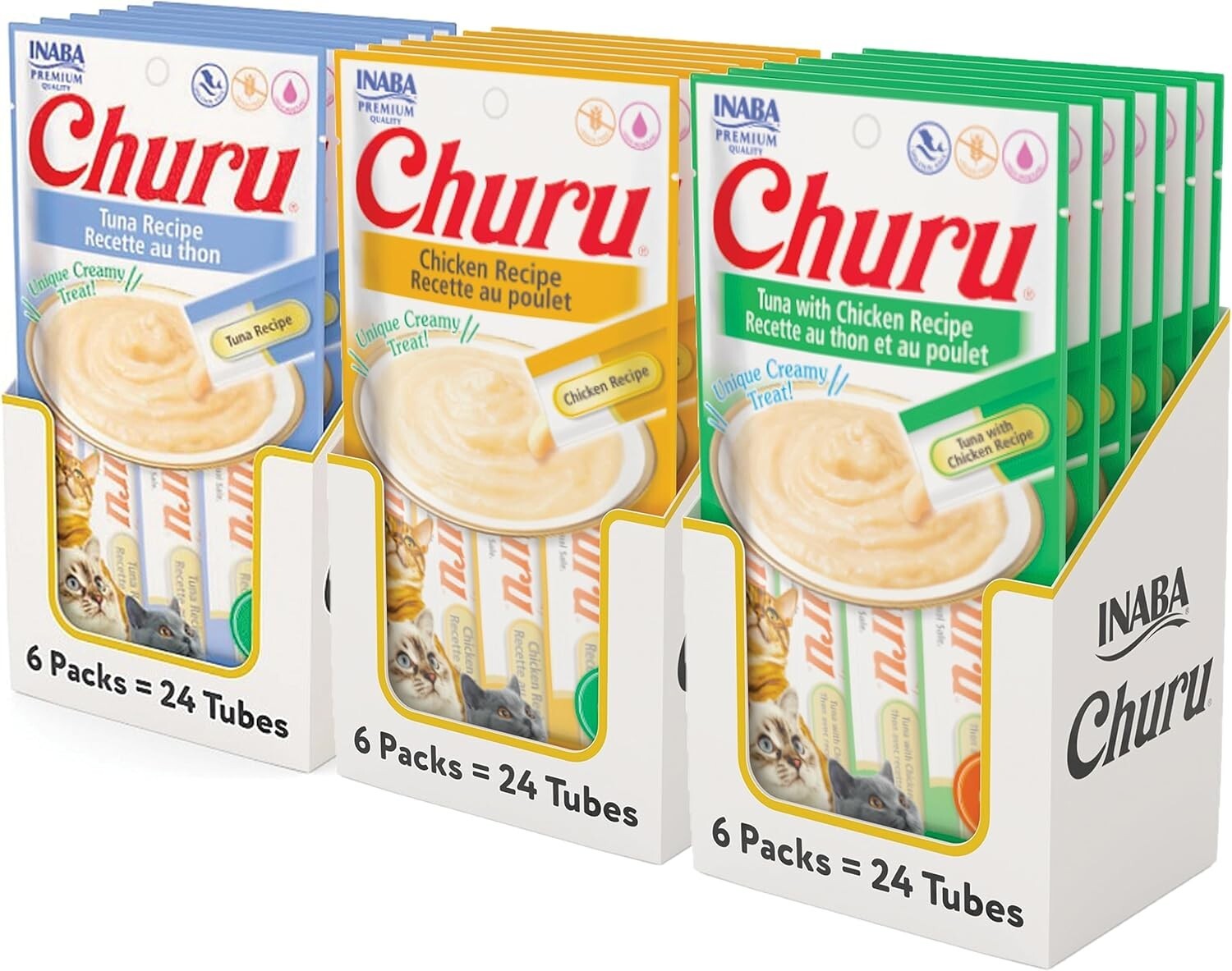 72 Tube Variety Pack of Lickable Creamy Cat Treats - Tuna & Chicken Flavors