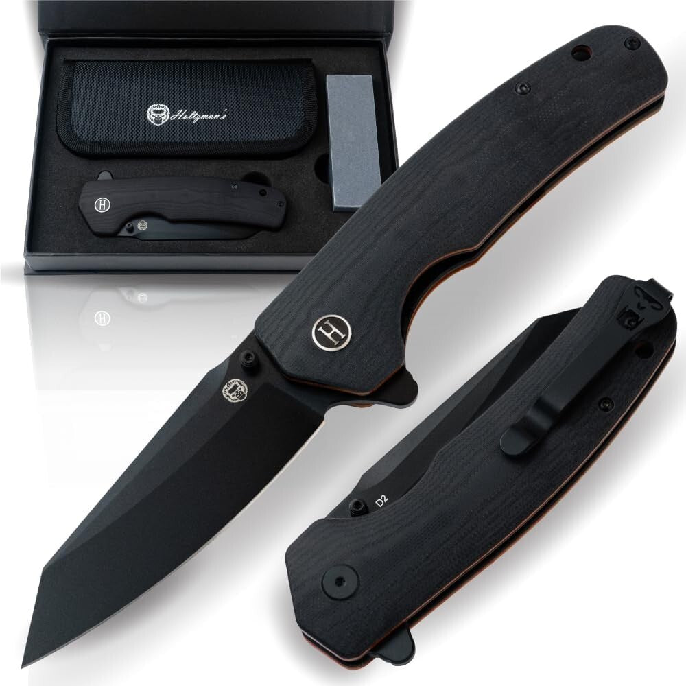 Versatile Black+Orange Tactical Pocket Knife with Gift Box - Perfect for Camping