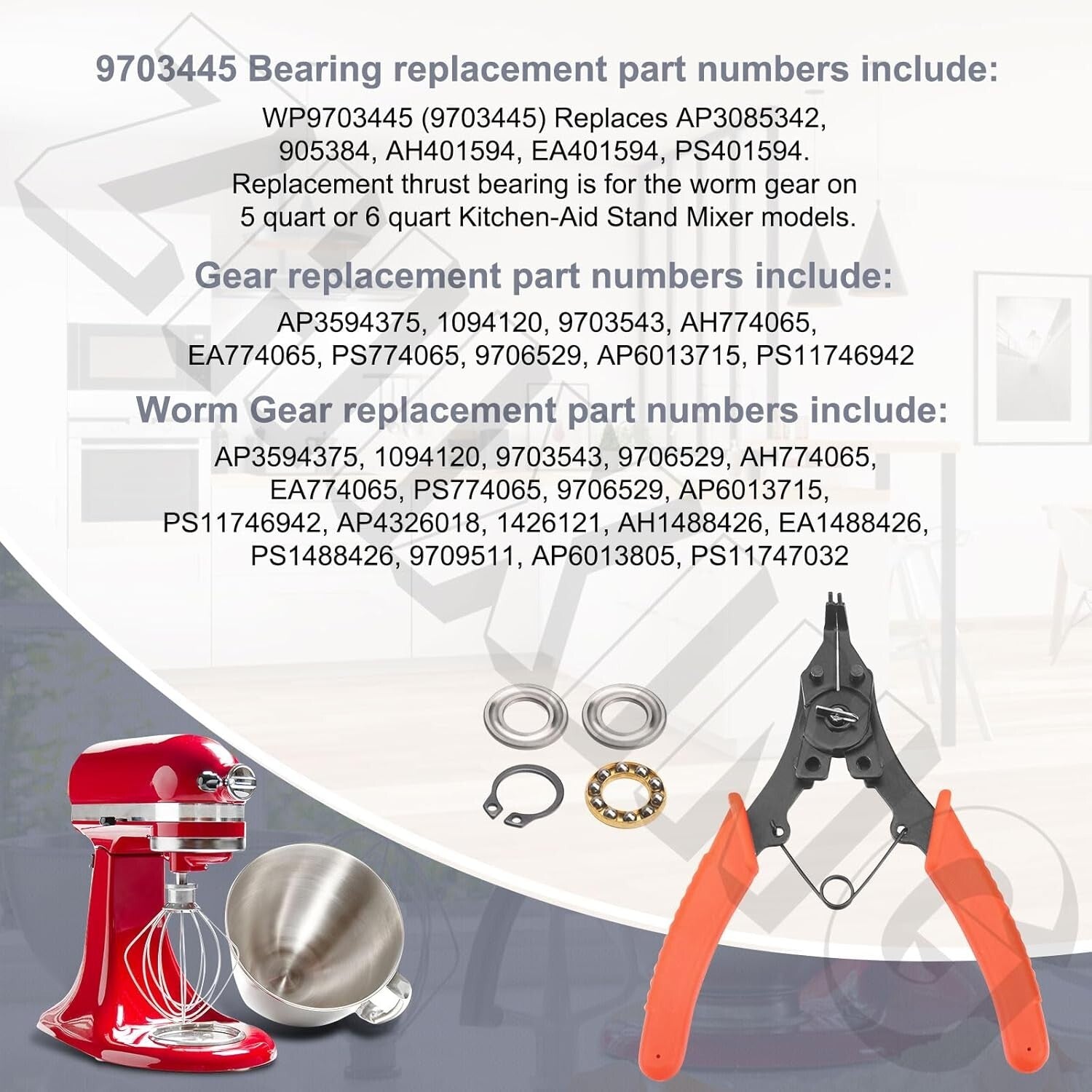 Durable Worm Gear Kit for KitchenAid 5QT & 6QT Mixers - Easy Install with Tools