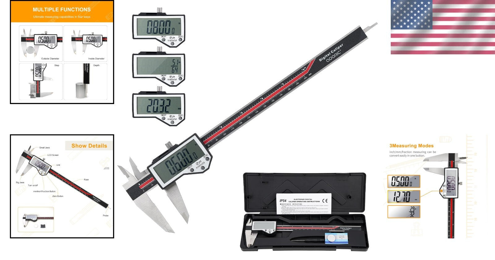 8-Inch Stainless Steel Digital Caliper - Extreme Accuracy with Large LCD Display