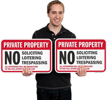 Load image into Gallery viewer, 2-Pack Private Property No Soliciting Signs - Durable 12x18" Aluminum Design