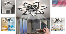 Load image into Gallery viewer, 32-Inch Black Flower Ceiling Fan with Remote &amp; Light - Ideal for Modern Homes