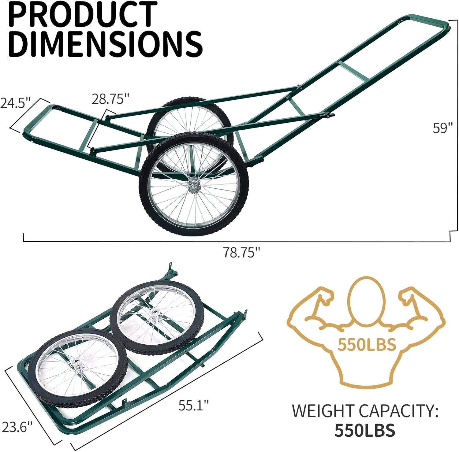 Versatile 550lb Capacity Hunting Cart with Heavy Duty Platform & Easy Assembly