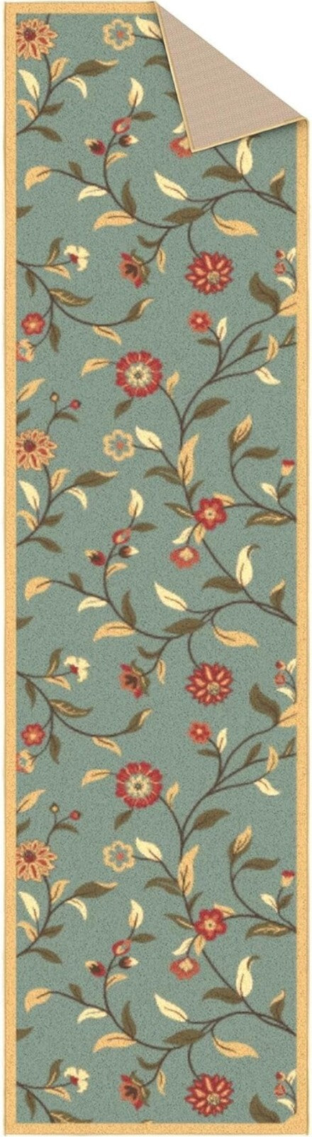 Elegant 2'7" x 9'10" Floral Runner Rug with Non-Slip Backing - Seafoam Green
