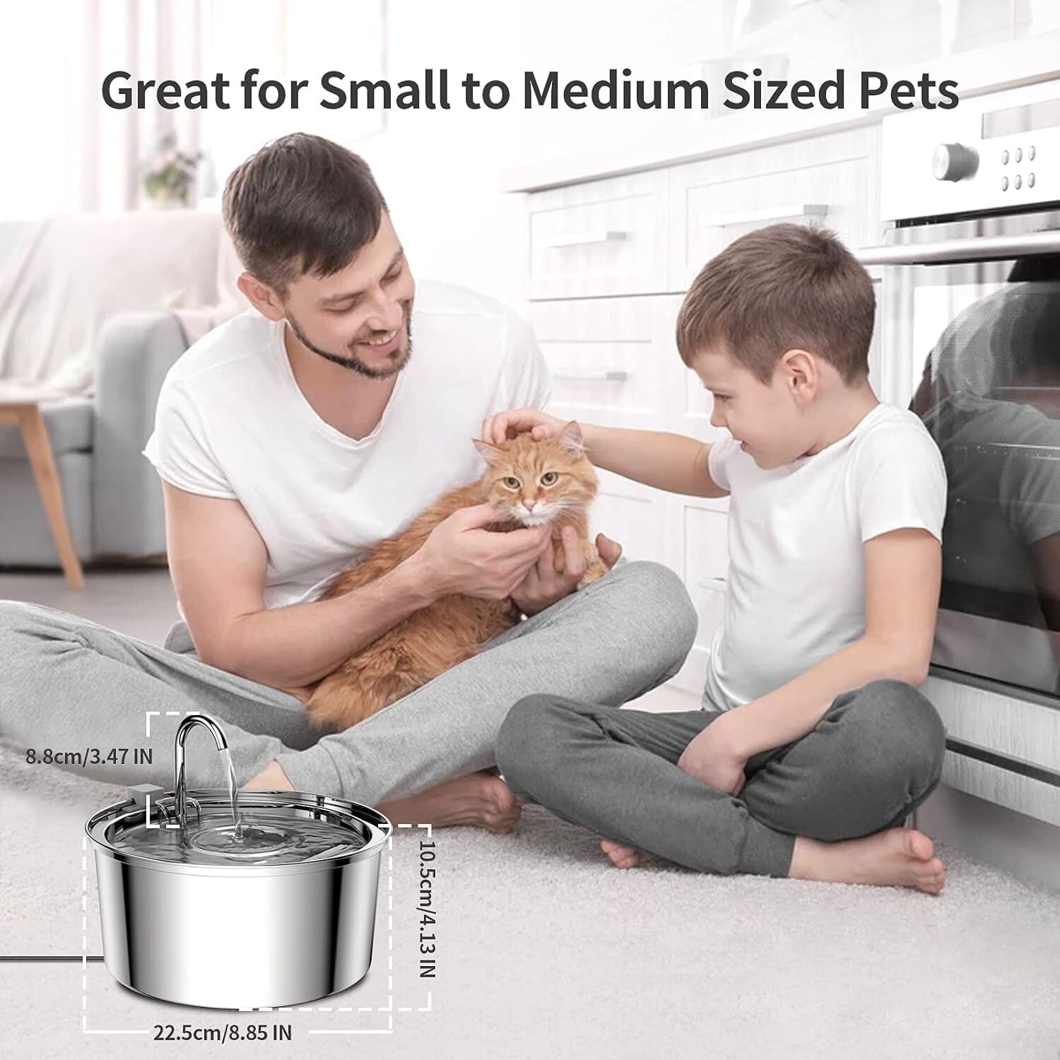 Large 3.2L Stainless Steel Pet Water Fountain - Includes 8 Replacement Filters