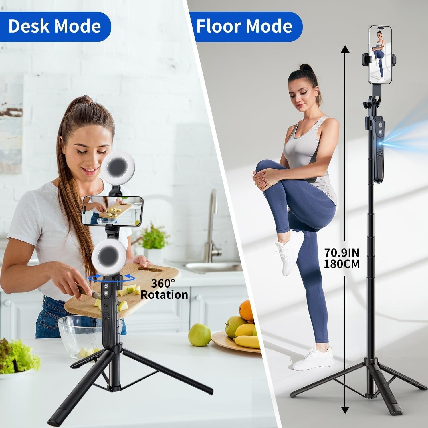 Portable Face Tracking Tripod 360° Rotation with Lights - Perfect for Vlogging