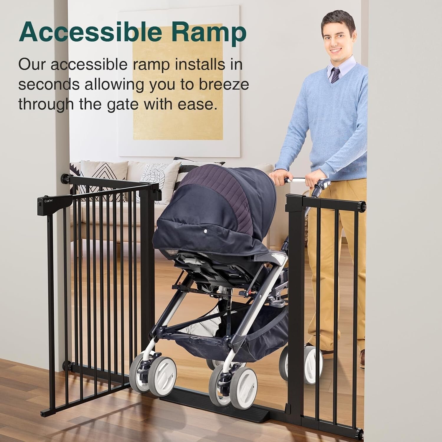 Automatic Closing Baby Gate for Stairs - Metal Dog Gate with Double Lock Safety