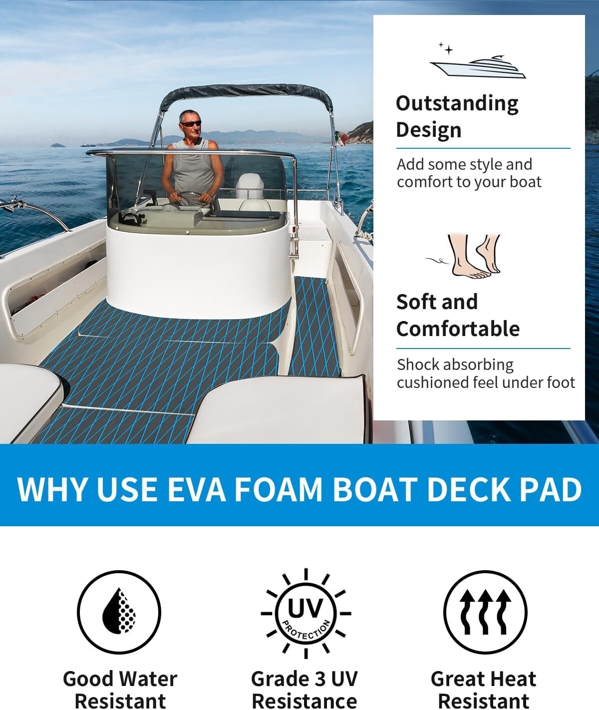 Diamond Pattern Self-Adhesive EVA Foam Boat Flooring Mat - 96''x45'' Non-Slip