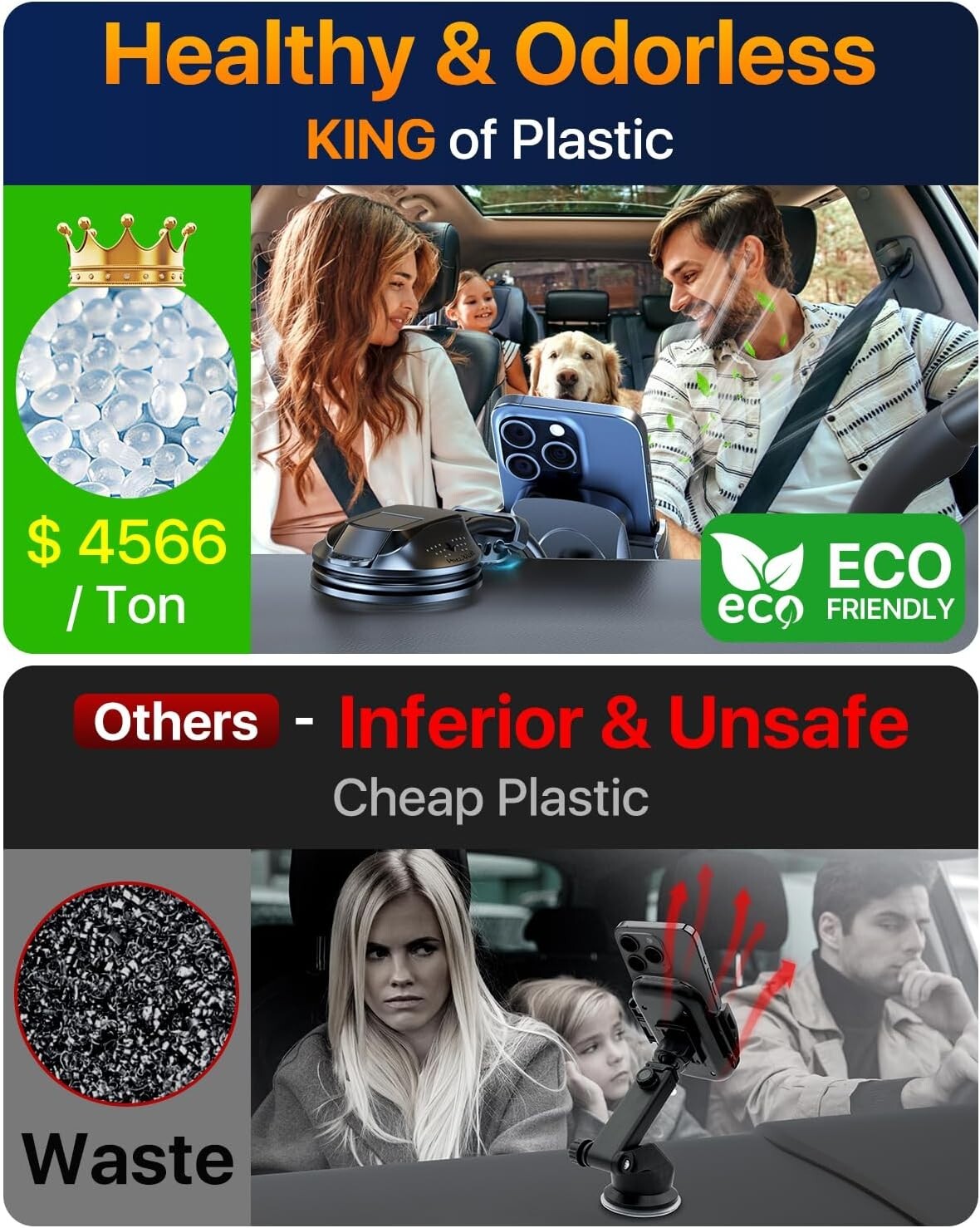 4-in-1 Universal Car Phone Mount - Suction Cup & Vent Clip for Optimal Stability