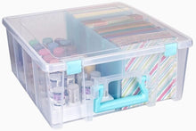 Load image into Gallery viewer, Heavy-Duty Double Deep Craft Organizer with Removable Dividers - Aqua &amp; Clear