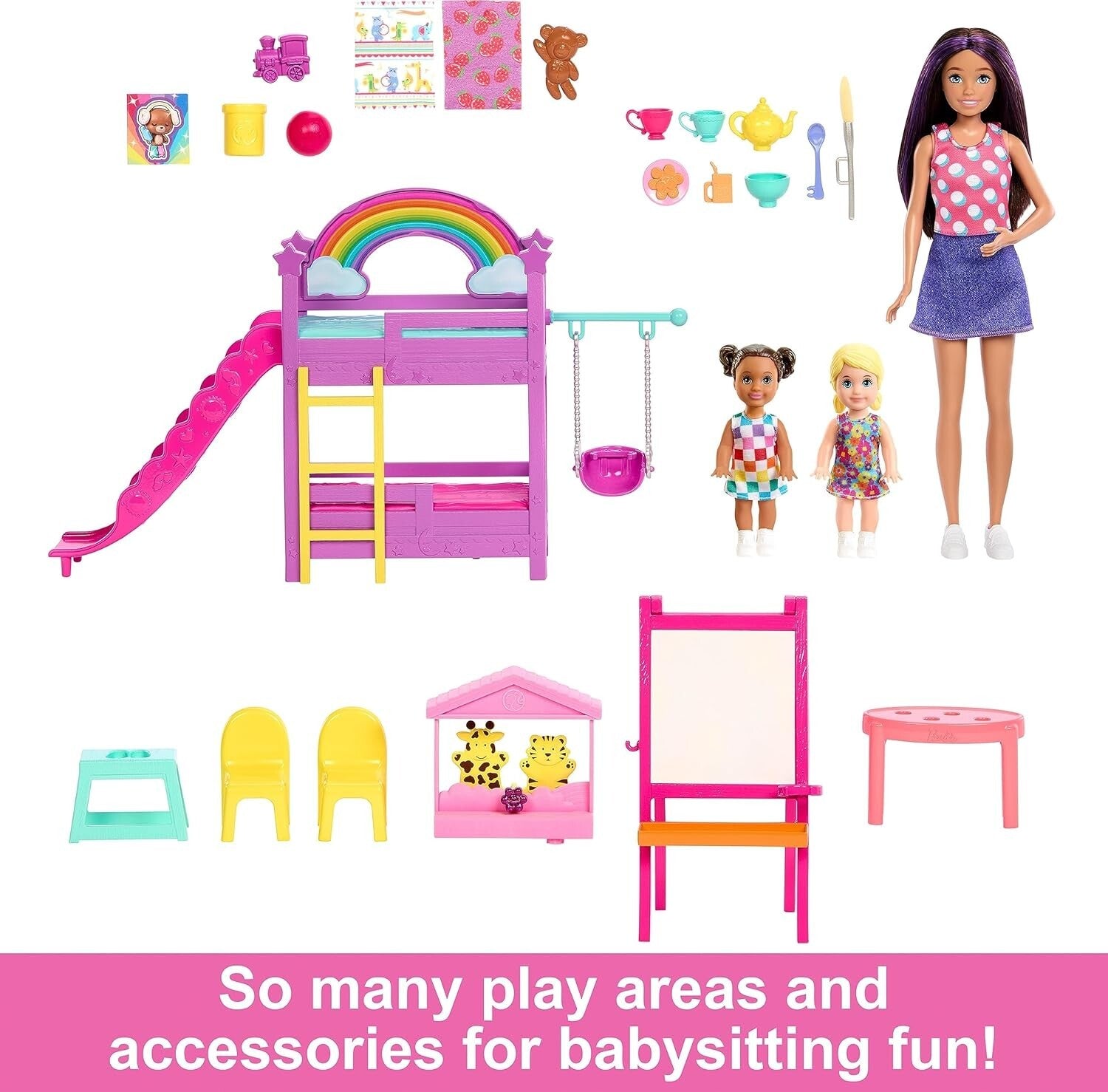 Complete Daycare Playset: Skipper Doll, 2 Toddlers & 15+ Play Items for Ages 3+