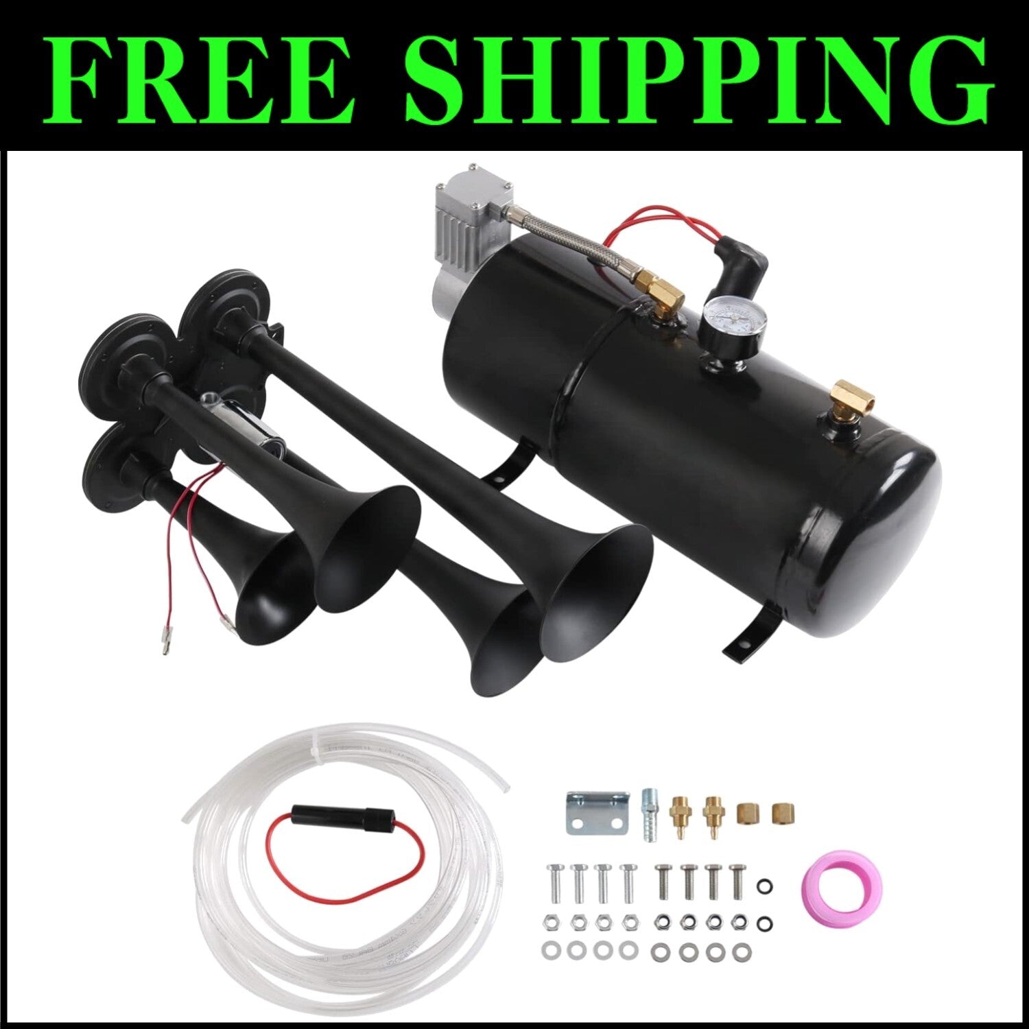 Compact 150DB Train Horn Set with Compressor for Instant Vehicle Installation