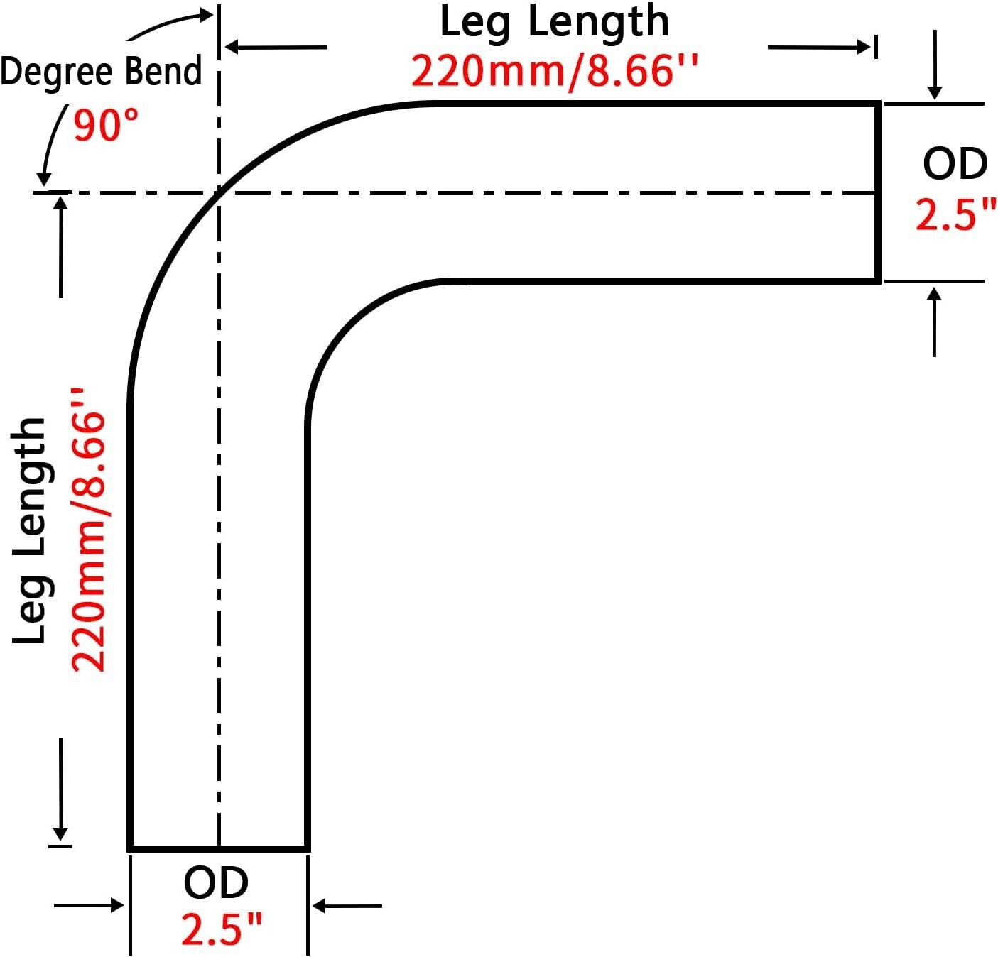 2.5" T304 Stainless Steel 90 Degree Mandrel Bend Exhaust Pipe - Pack of 2