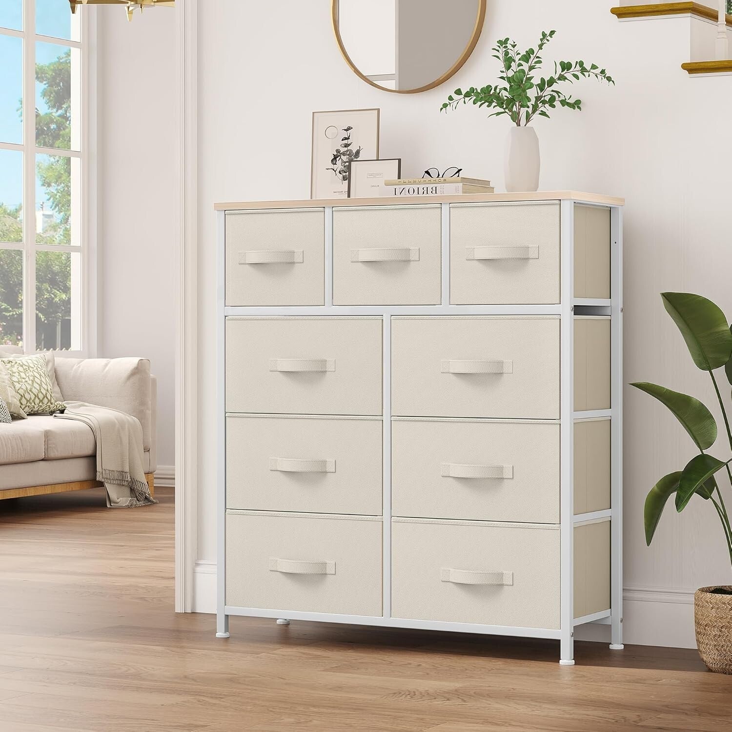 Elegant 9-Drawer Dresser for Bedroom & Living Room - Cream White Organizer