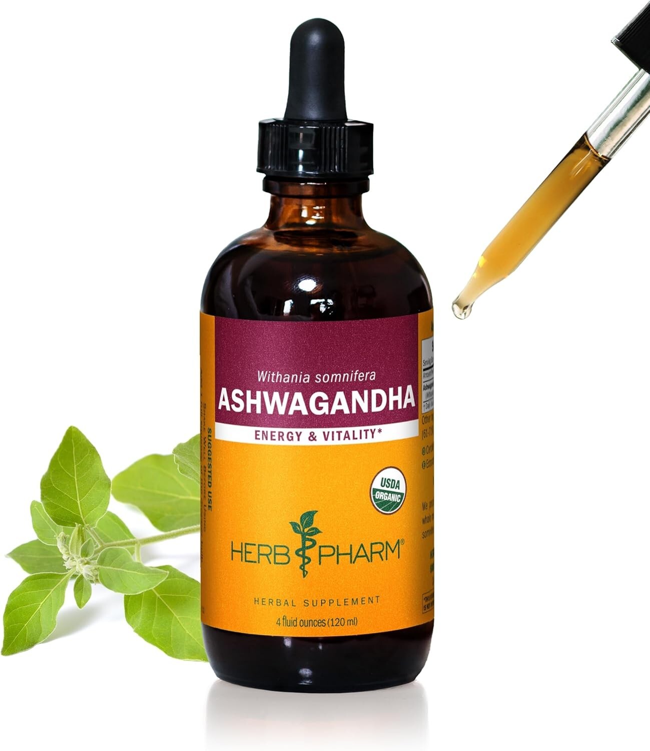 Certified Organic Ashwagandha Extract for Stress Relief & Energy Booster - 4 oz