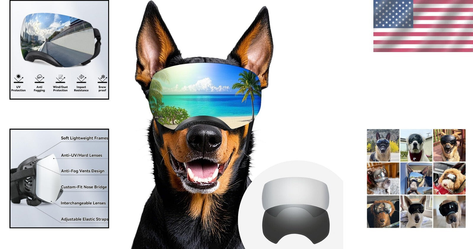 Adjustable UV400 Dog Sunglasses for Medium to Large Breeds - Windproof & Stylish