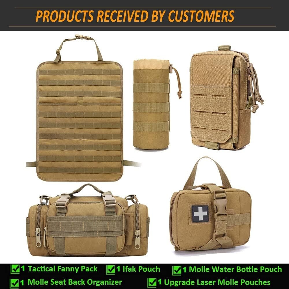 Universal MOLLE Tactical Seat Back Organizer - Durable Khaki Pouches Included