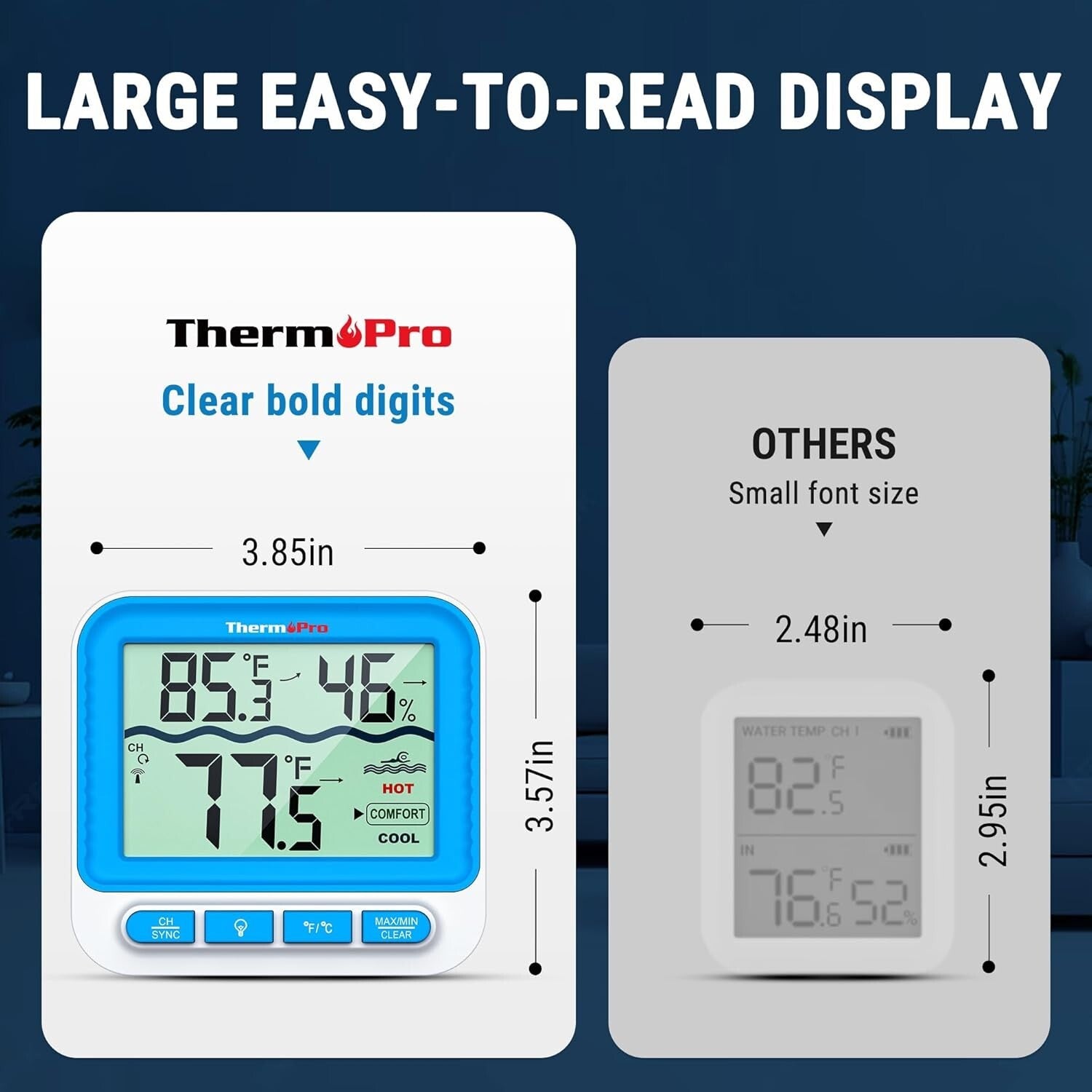 Backlit Waterproof Pool Thermometer Featuring 500FT Range & Auto-Paired Receiver
