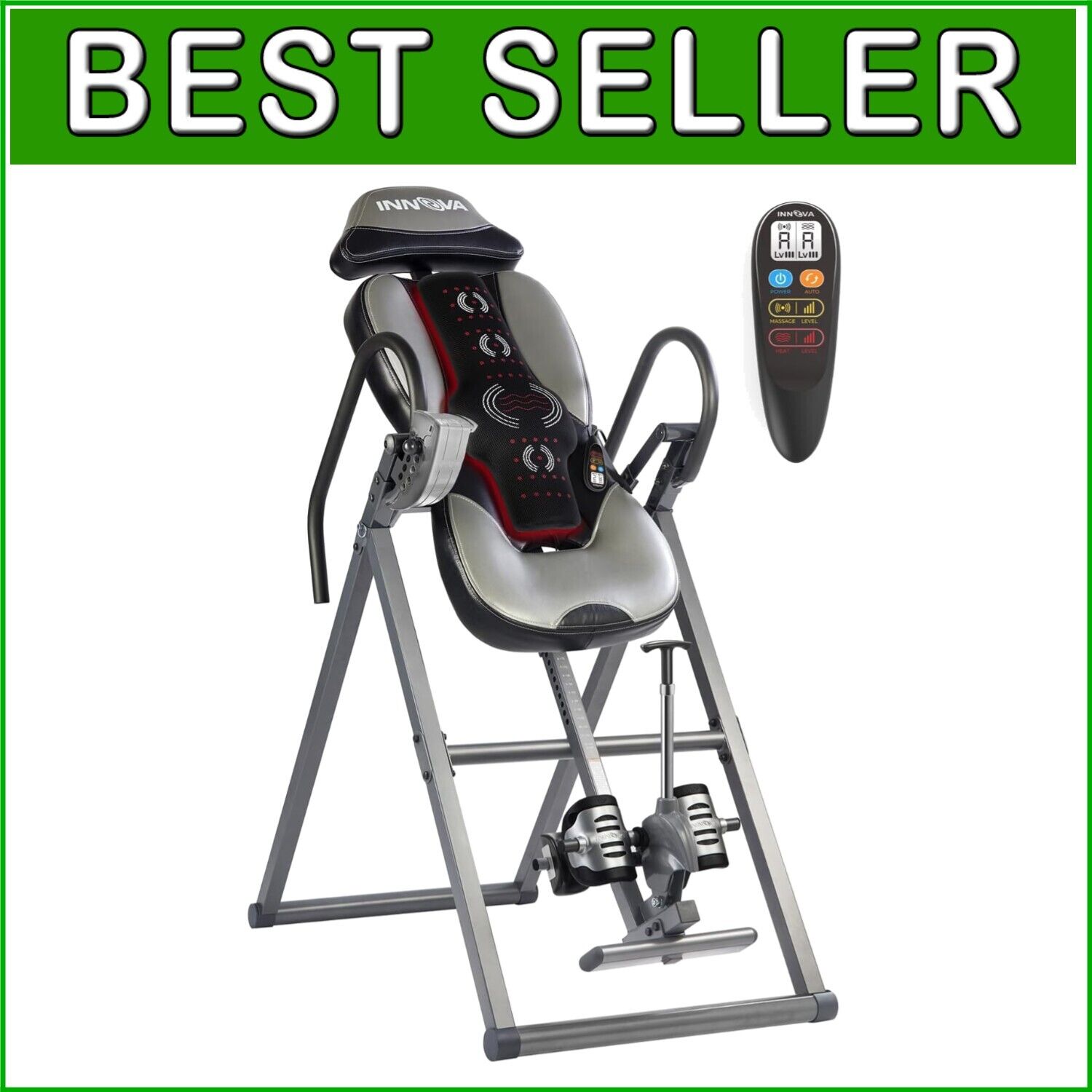 Advanced Inversion Table with Heat & Massage for Back Pain Relief - Gray/Black
