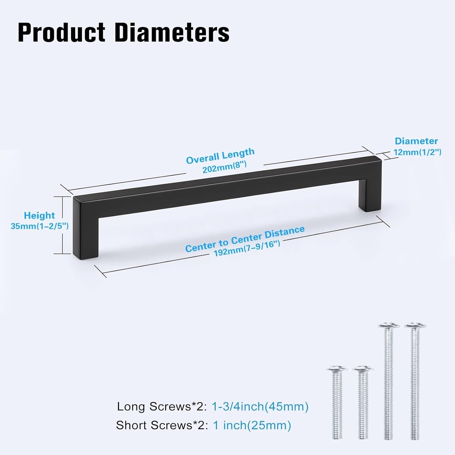 Durable 8" Stainless Steel Cabinet Handles - 7-9/16" Center Spacing, Set of 30