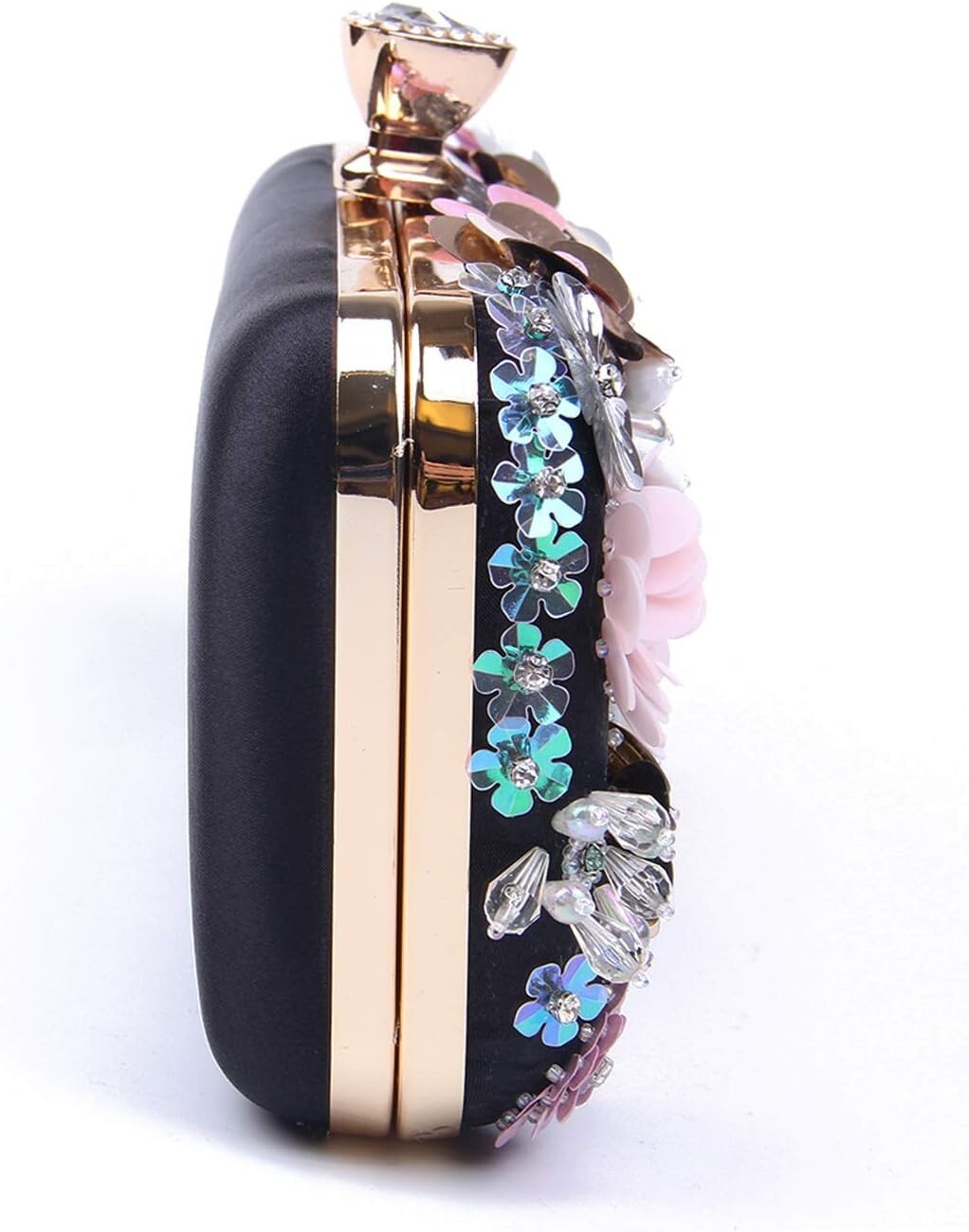 Elegant Evening Clutch with Rhinestone Closure & Floral Detail - Women’s Fashion