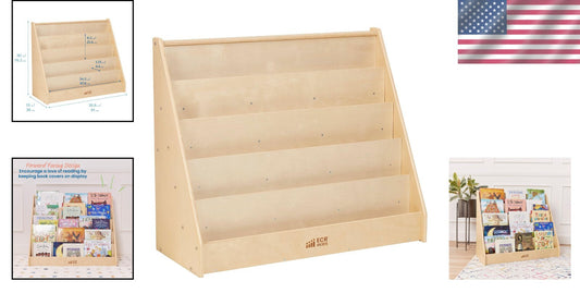 Natural Birch Kids Bookshelf with 5 Shelves - Classroom & Playroom Essential