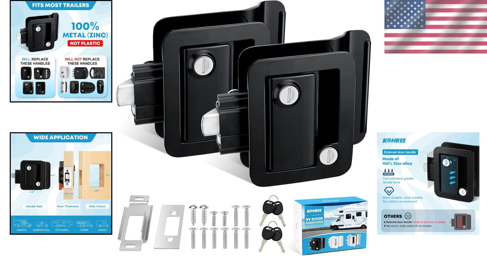 2 Pack of Waterproof RV Door Locks with Longer Screws - Secure Your Trailer