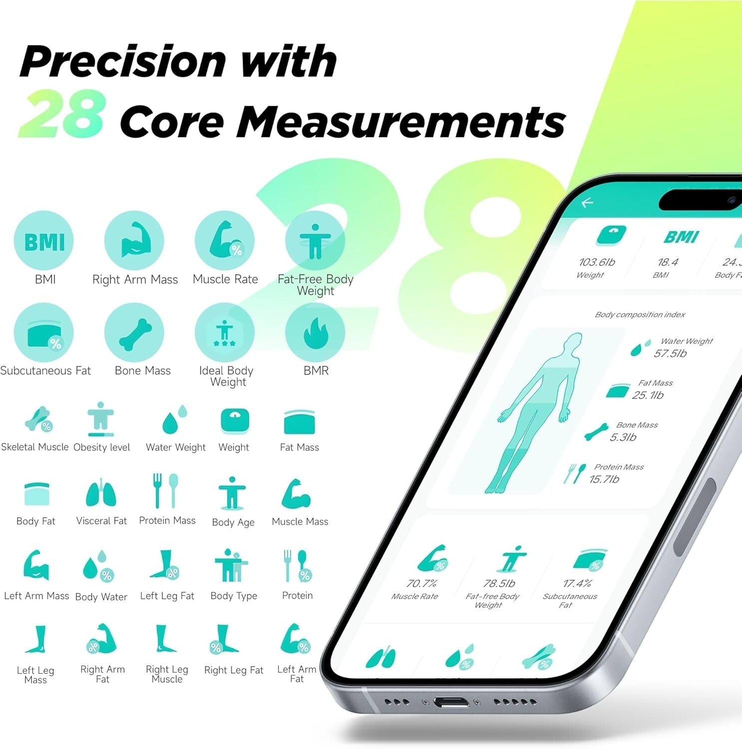 Digital Smart Scale for Body Composition - 8 Electrodes & APP Sync - Black
