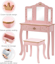 Load image into Gallery viewer, Elegant Kids Vanity Set with Pink Mirror and Stool - Perfect for Little Girls