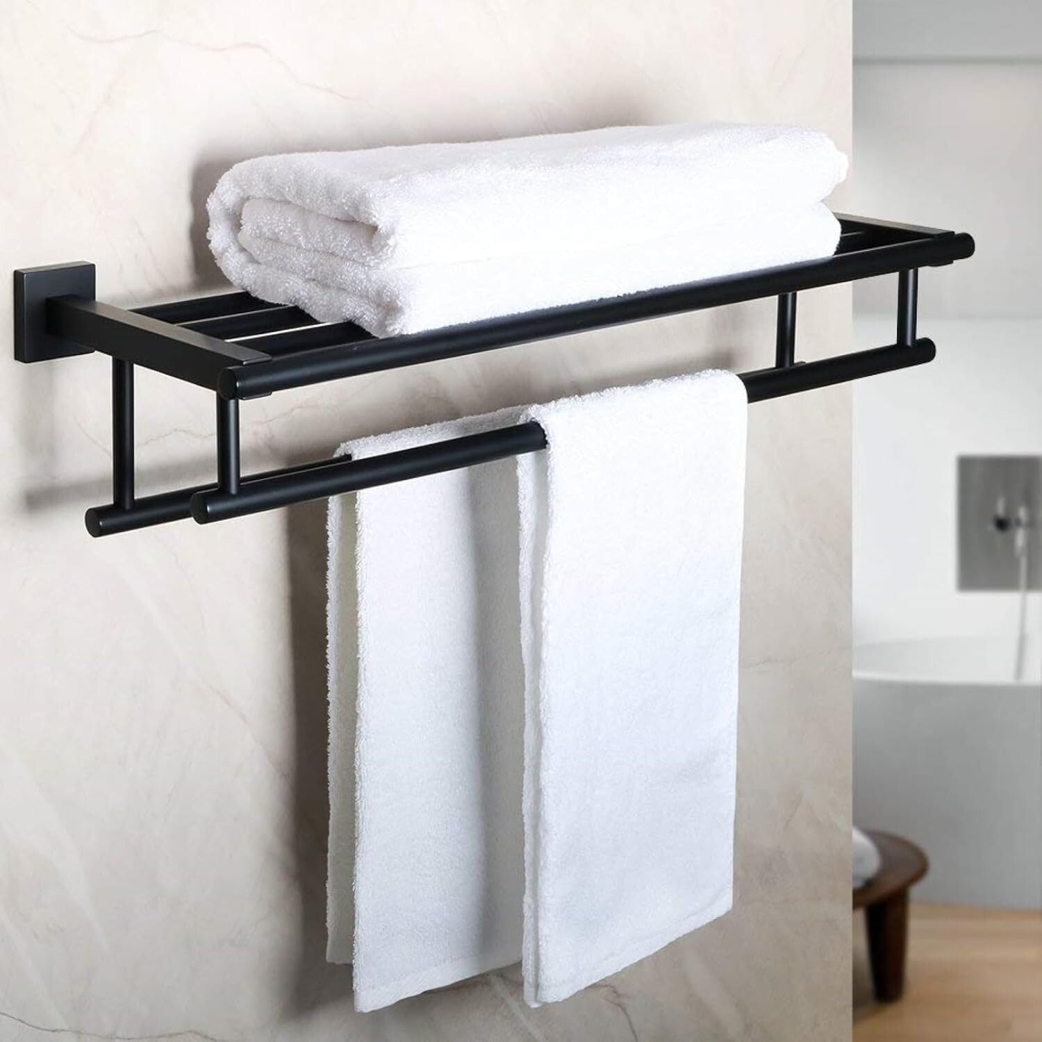 Elegant 24-Inch Wall-Mount Towel Holder in Matte Black - Heavy Duty Design
