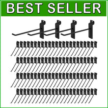 Load image into Gallery viewer, 8-Inch Heavy Duty Matte Black Slatwall Hooks - 96-Pack for Versatile Storage