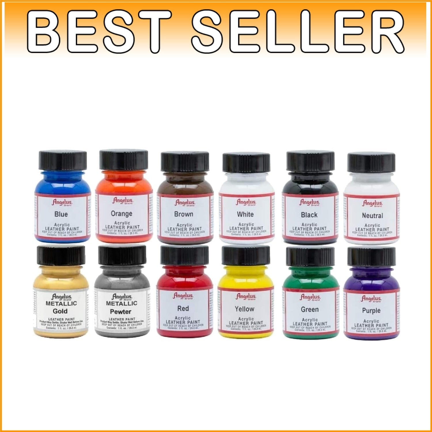 All-in-One Leather Paint Set: 12 Colors in 1 Oz Bottles with Brush Included