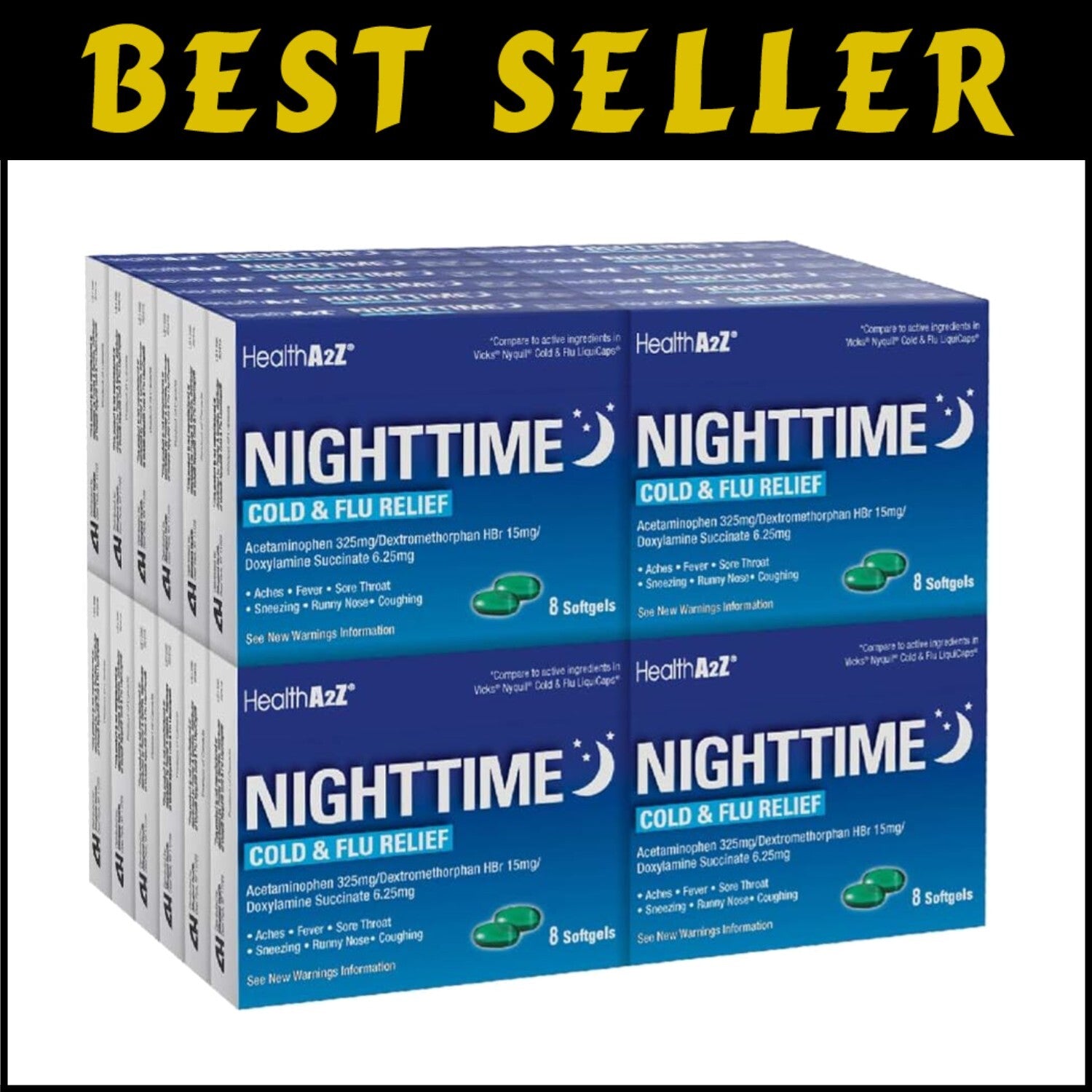 Nighttime Relief for Cold & Flu - 192 Non-Drowsy Softgels for Multiple Symptoms