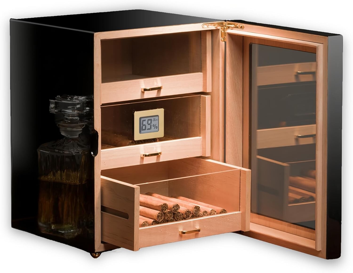 Luxury Desktop Cigar Humidor with Hygrometer & Removable Shelf for 150 Cigars