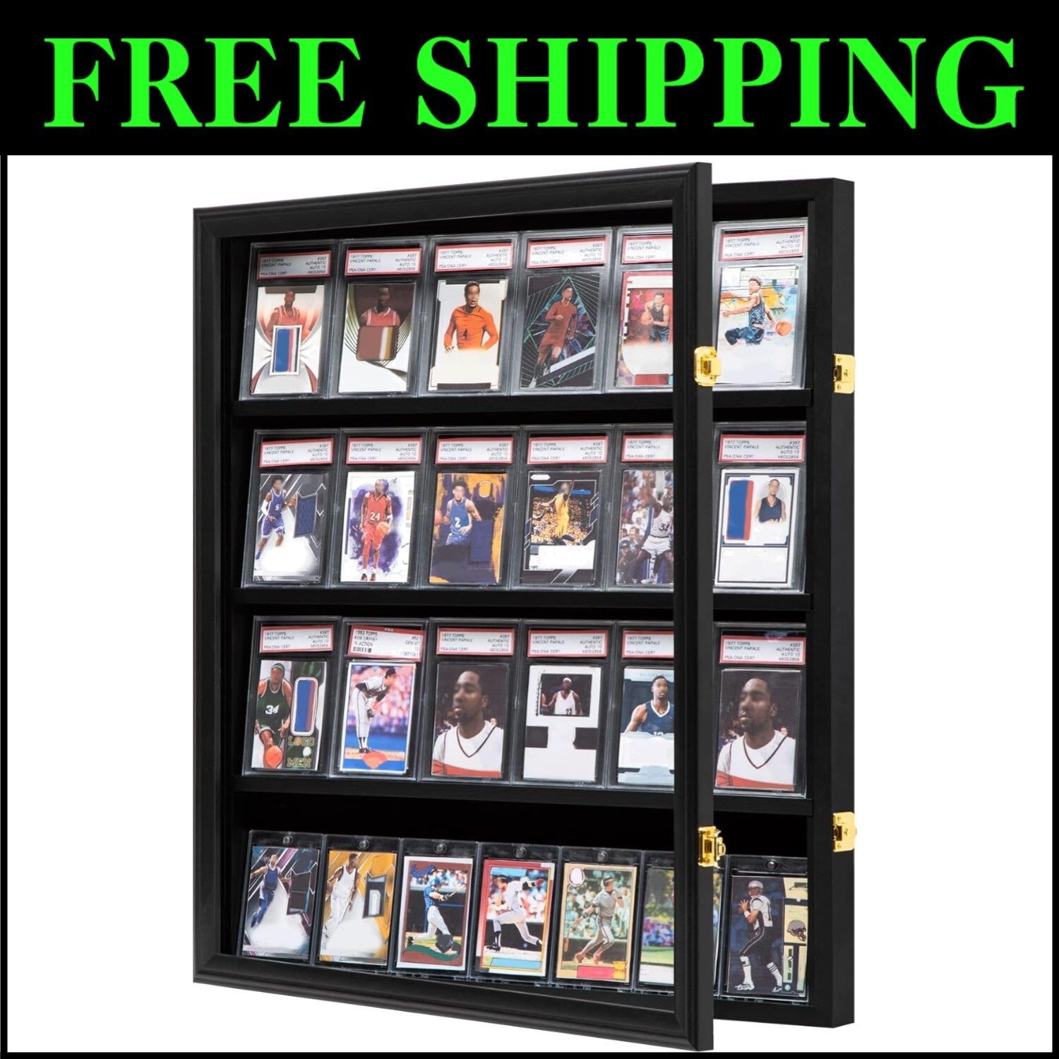 Sturdy Wall-Mounted Sports Card Display Case for Baseball, Football, Basketball
