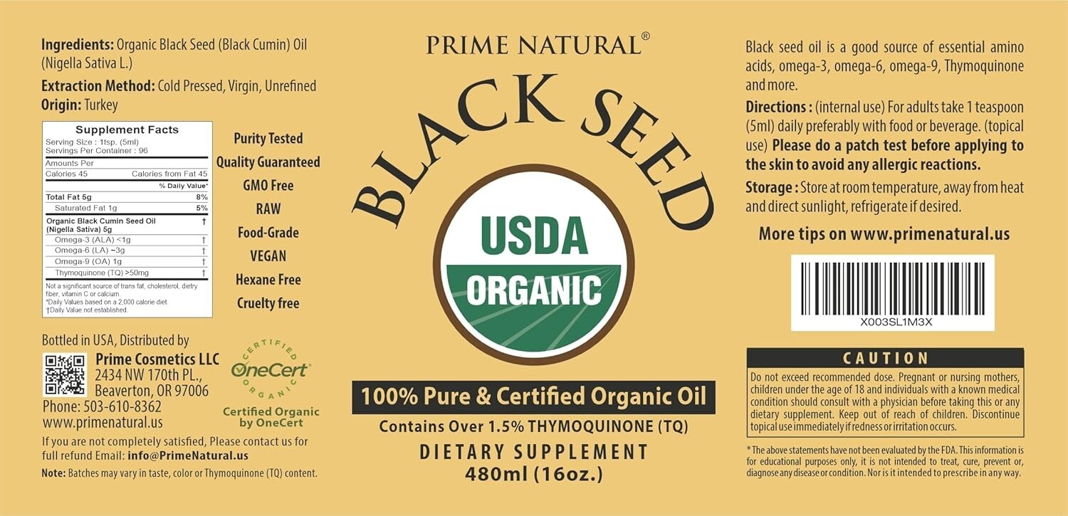 Organic Cold Pressed Black Seed Oil 16oz - Versatile Digestive & Skin Solution