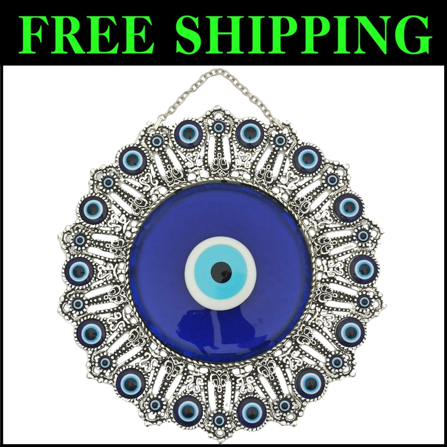 Stunning Blue Glass Evil Eye Wall Ornament - 10.6'' Home Guardian and Luck Charm