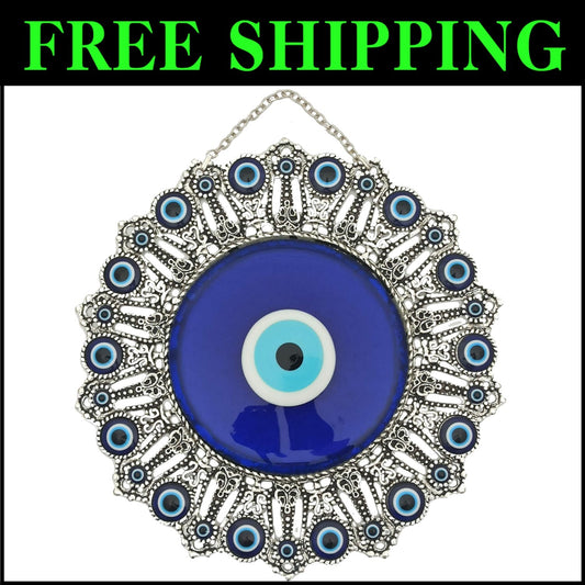 Stunning Blue Glass Evil Eye Wall Ornament - 10.6'' Home Guardian and Luck Charm