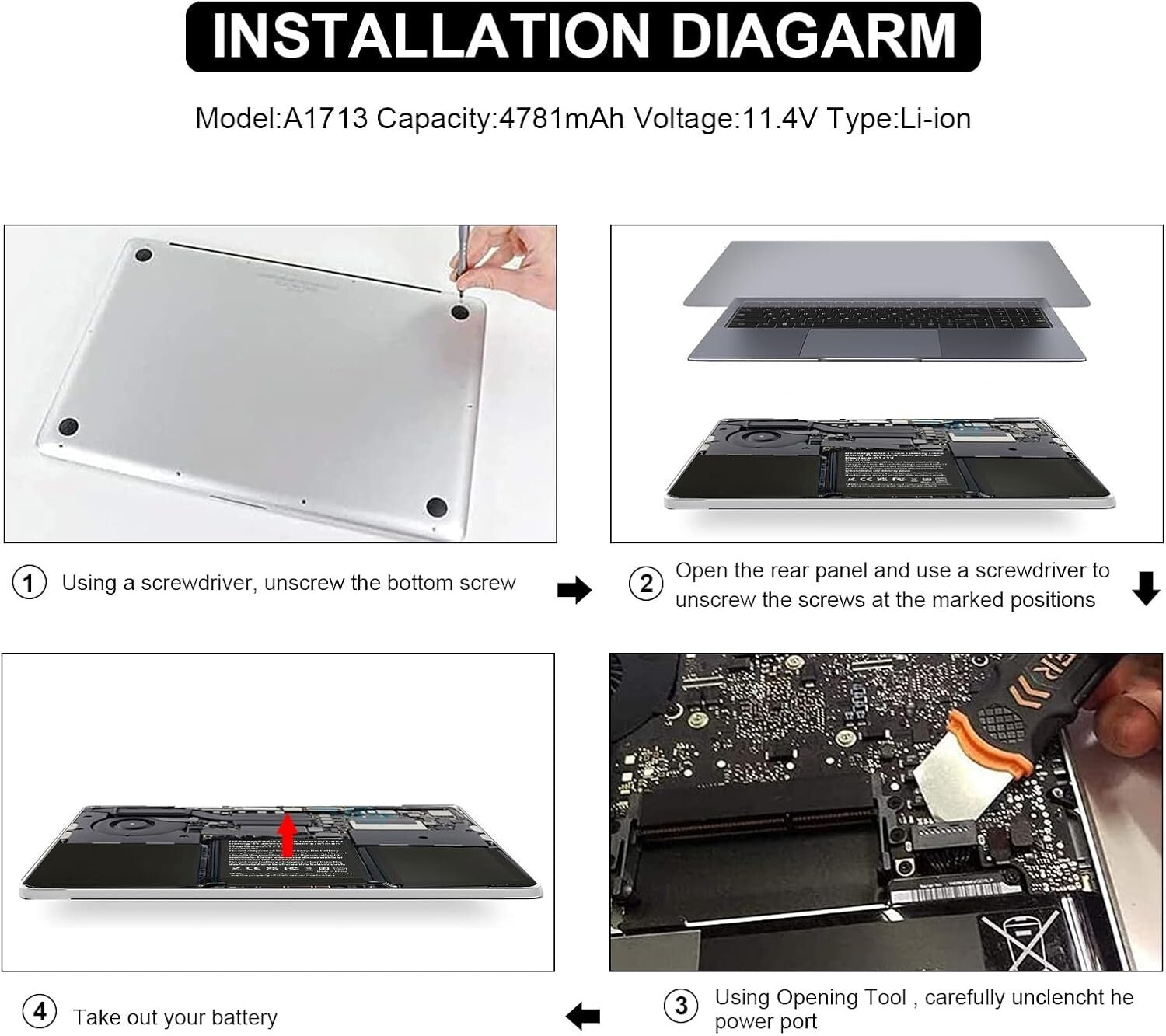 Reliable Replacement Battery for MacBook Pro 13 Inch A1708, A2159, A2289 Models