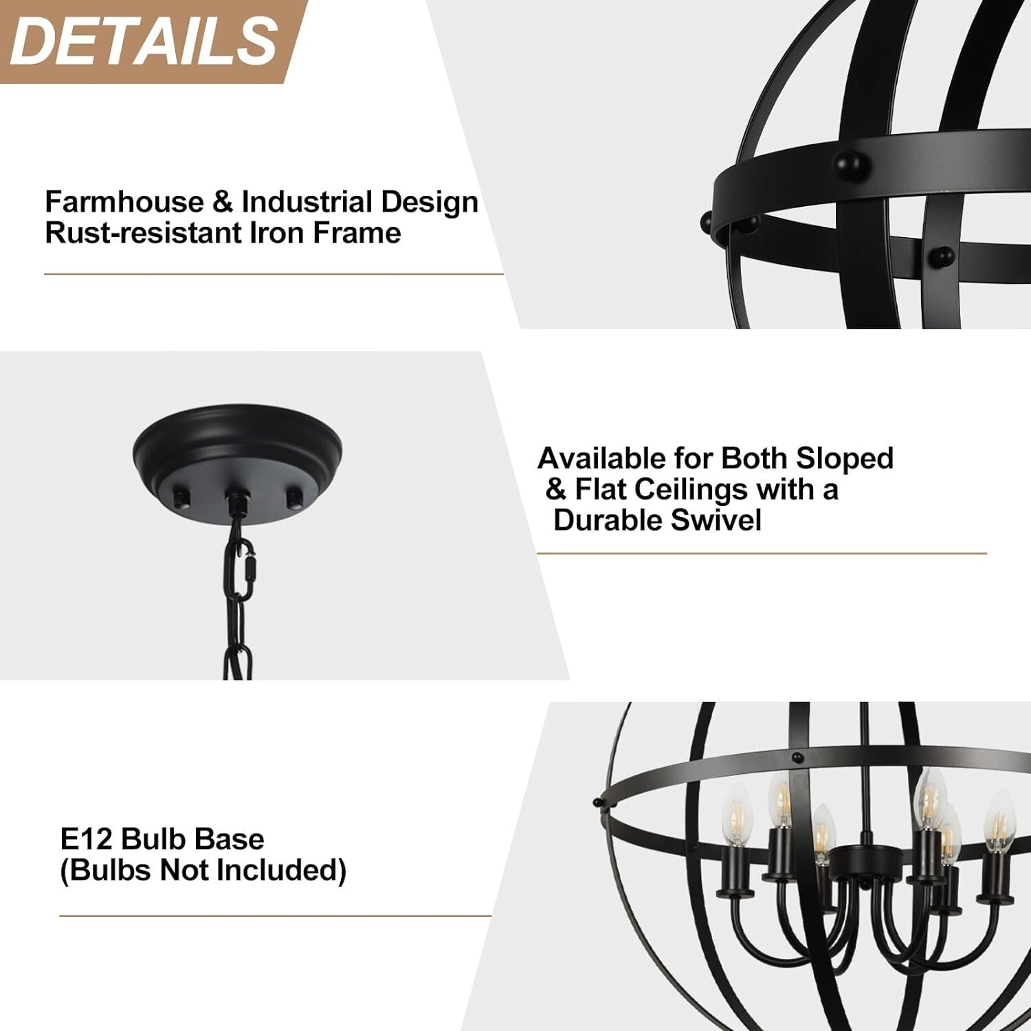 Versatile 6-Light Orb Chandelier with Metal Cage - Perfect for Kitchen and Foyer